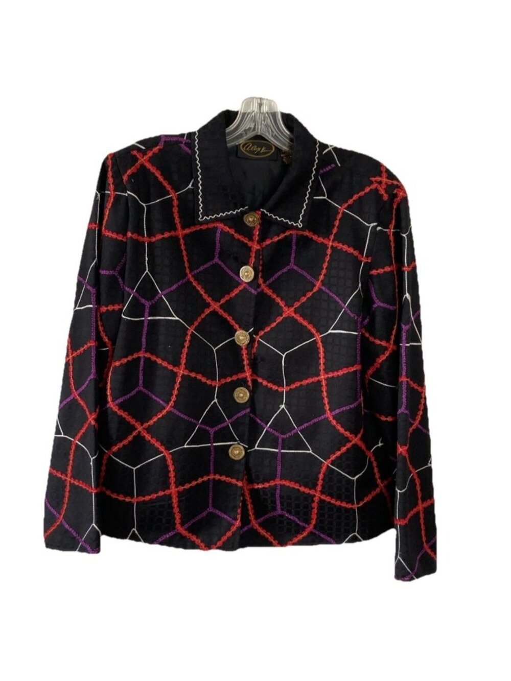 Vintage Alex Kim Black Geometric Lined art to wear Jacket Womens Size L